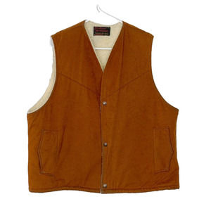 Vintage Fleetwood Sportswear Sherpa Western Faux Suede Snap Brown Vest Size XL